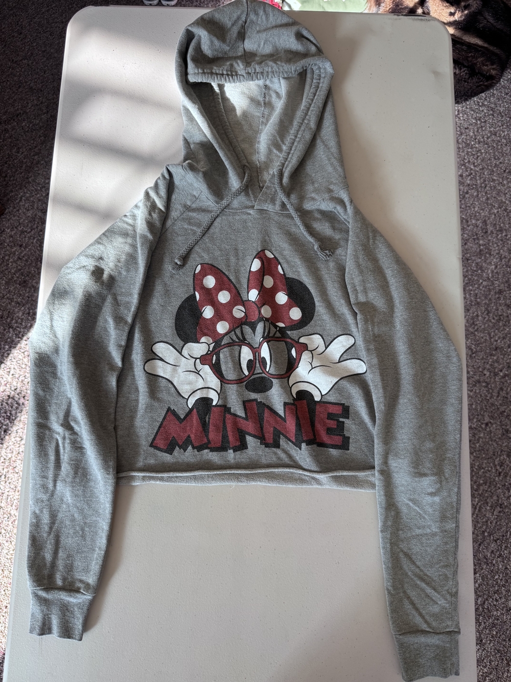 Disney Minnie Mouse Gray Hoodie with Red Polka Dot Bow